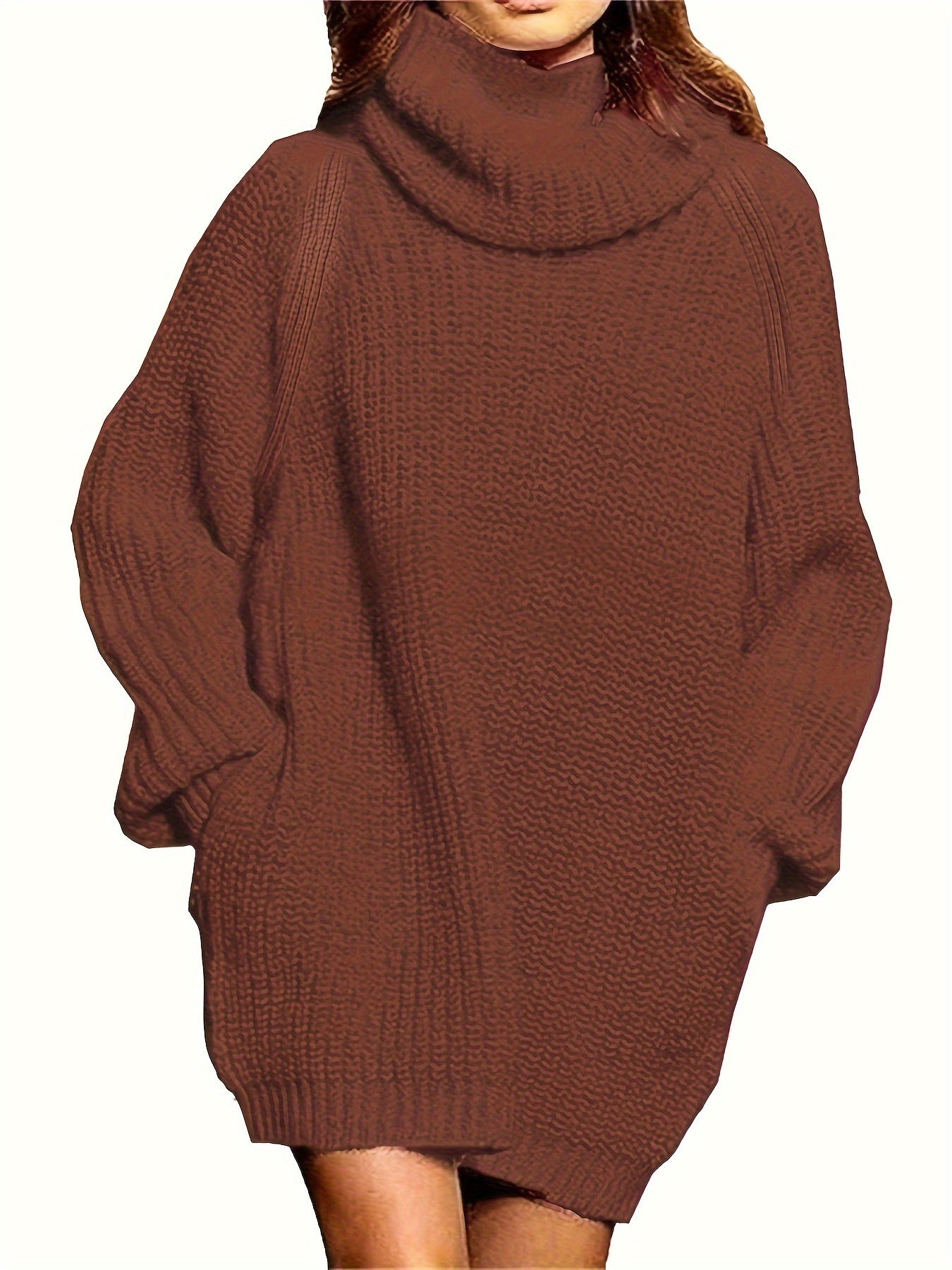 Women's Plus Solid Long Sleeve High Neck Tunic Knit Top