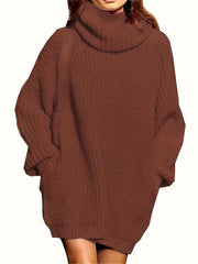 Women's Plus Solid Long Sleeve High Neck Tunic Knit Top