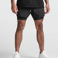 Men's Loose Solid Active Shorts With Pockets Drawstring 2 In 1 Shorts