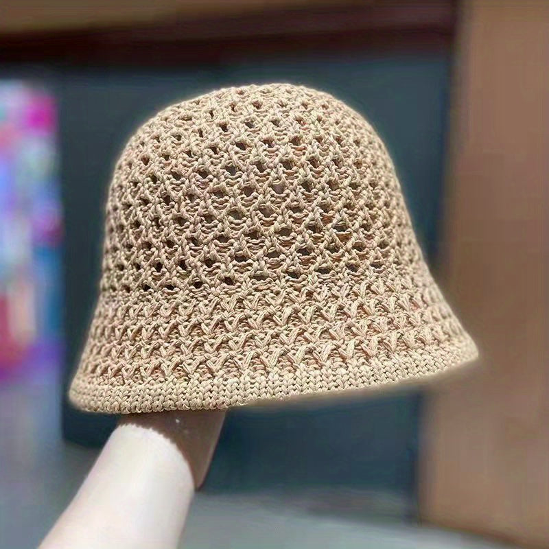 Casual Bucket Hat Crochet Straw Sun Hat Beach Hats for Women