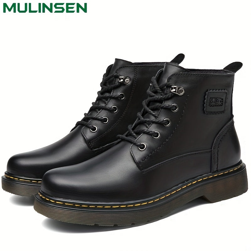 Men's Service Boots Yellow Stitching Casual Lace Walking Shoes Ankle Boots