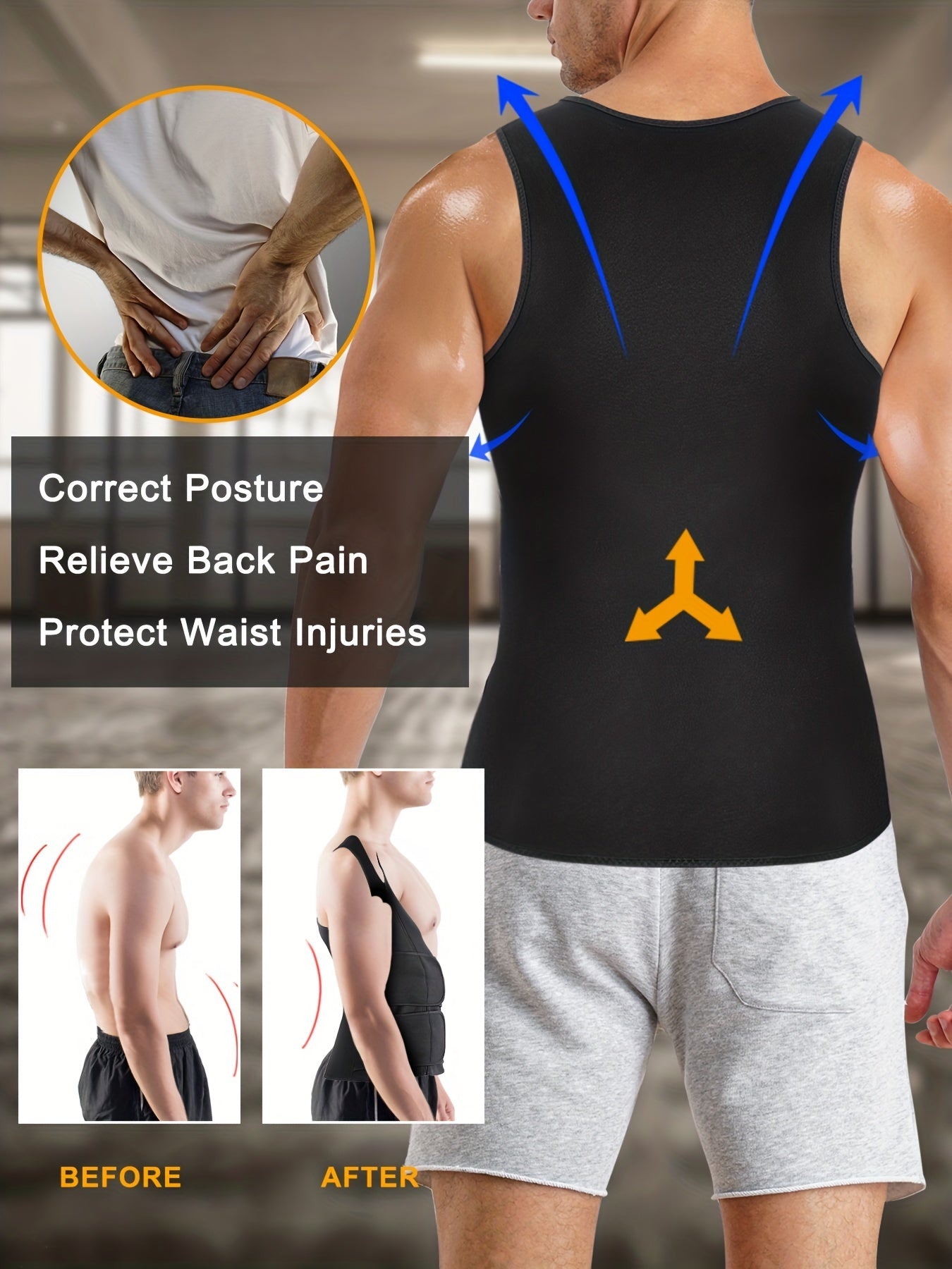 Men's Neoprene Sauna Vest Zipper Sweat Tank Top for Weight Loss