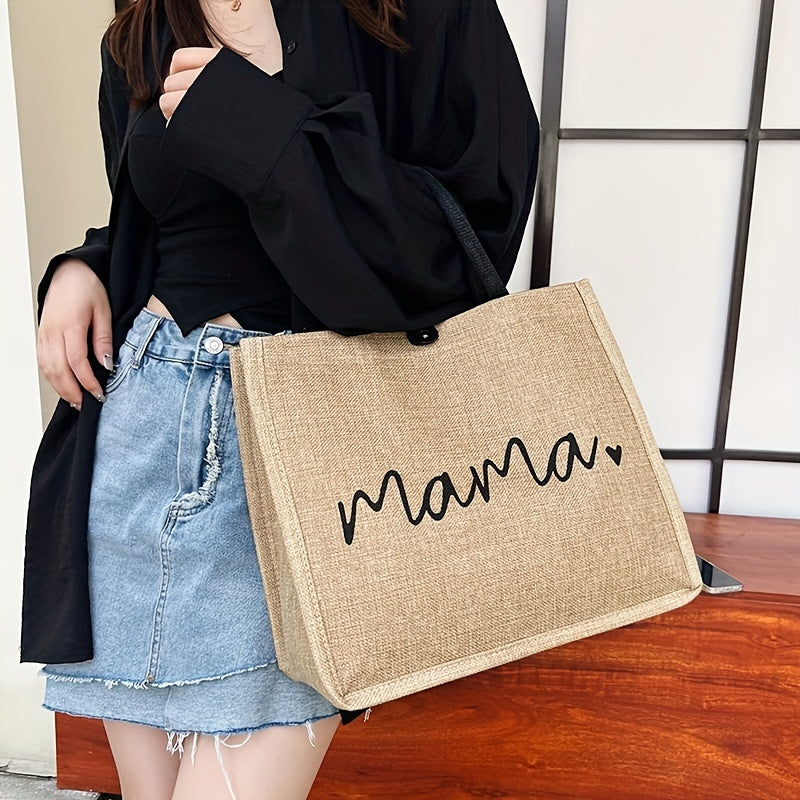 Letter Print Tote Bag All Match Burlap Satchel Bag