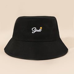 Solid Bucket Hat Flower Embroidery Basin Hat Outdoor Fisherman Cap