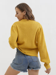 Twist Patten Crew Neck Pullover Sweater Womens Fall Winter Casual Lantern Sleeve