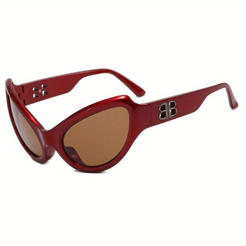 Y2K Wrap Around Sunglasses Tinted Lens Oval Frame UV400