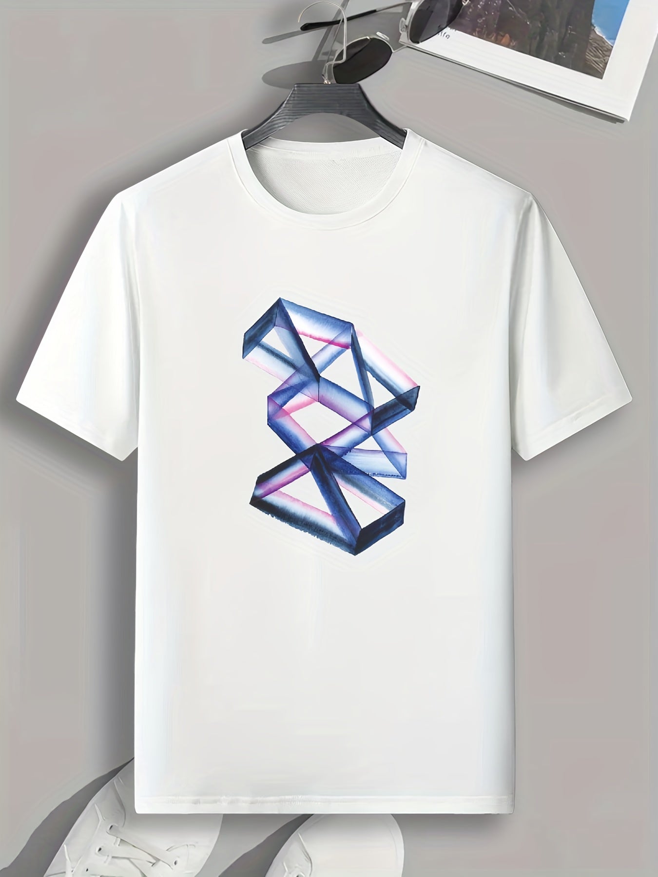 Geometric Print Men's Comfy T-shirt for Outdoor Summer