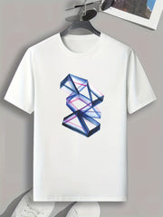 Geometric Print Men's Comfy T-shirt for Outdoor Summer