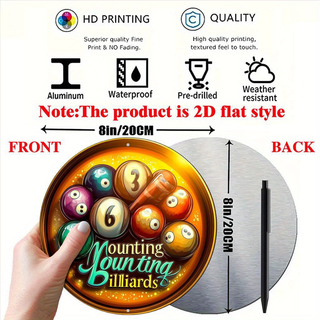 2D Billiard Theme Aluminum Sign - Retro Decor for Home Office