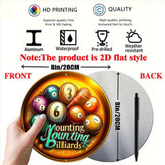 2D Billiard Theme Aluminum Sign - Retro Decor for Home Office