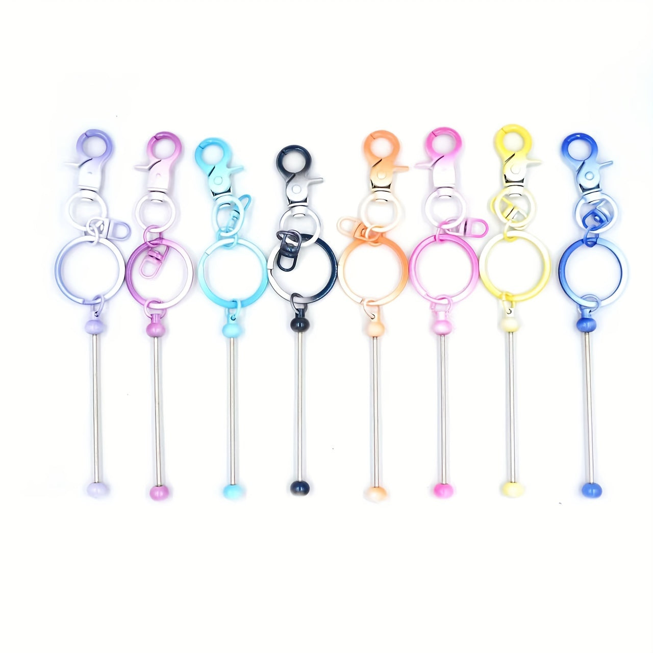 8pcs Gradient Metal DIY Bead Keychains Keyring Bag Car Key Pendant