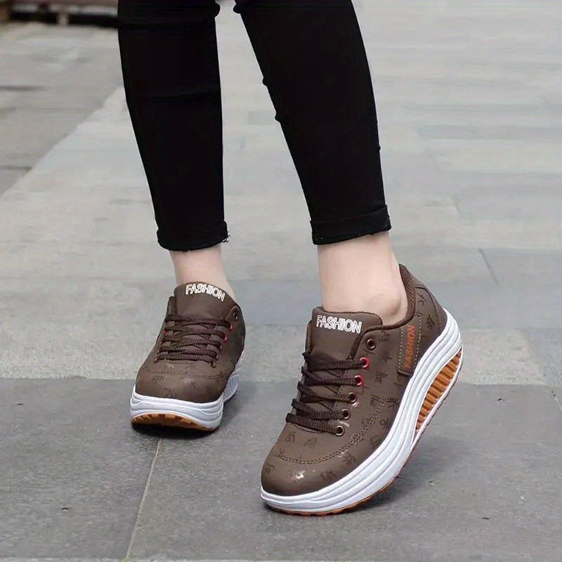 Women's Wedge Heeled Sneakers Casual Lace Up Outdoor Shoes