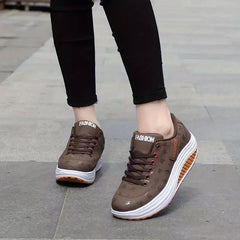 Women's Wedge Heeled Sneakers Casual Lace Up Outdoor Shoes