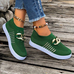 Women's Mesh Slip-on Sneakers with Chain Detail