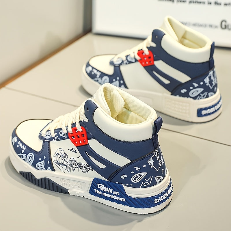 Men's High Top Graphic Skate Shoes Lace Up Sneakers