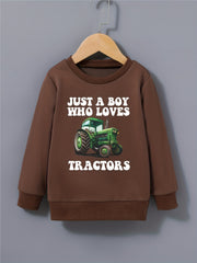 Boys Tractor Print Sweatshirt Round Neck Pullover