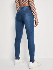 Whiskering Dark Wash Skinny Jeans Water Ripple Embossed Denim Pants