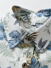 Boys Leaf Print Short Sleeves Casual Shirt For Vacation Beach