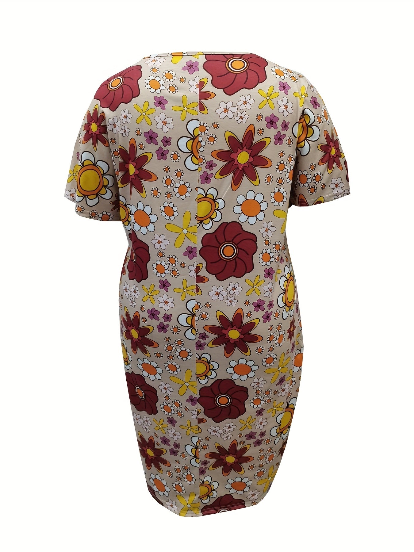Floral Print Short Sleeve V Neck Dress With Pockets