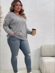 V Neck Solid Knit Long Sleeve Sweater
