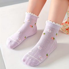 5 Pairs Cartoon Ruffled Flower Breathable Socks for Girls
