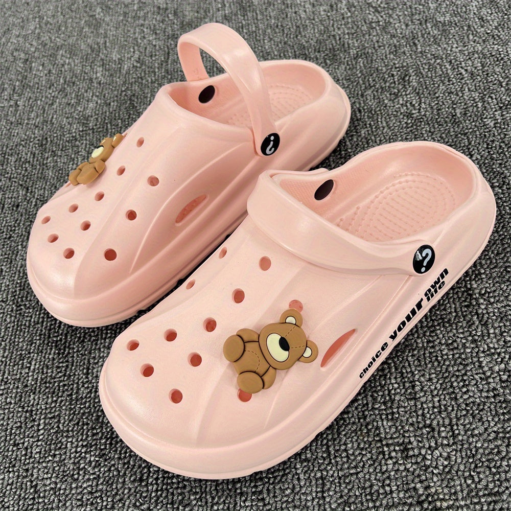 Women's Teddy Bear Platform Clogs Hollow Out Non Slip Slide Shoes