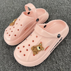 Women's Teddy Bear Platform Clogs Hollow Out Non Slip Slide Shoes