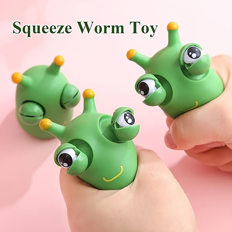 4pcs Funny Grass Worm Squeeze Toys Green Eyes Bounce Worm