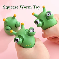 4pcs Funny Grass Worm Squeeze Toys Green Eyes Bounce Worm