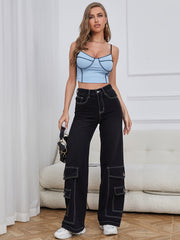 High Waist Flap Pockets Cargo Pants Loose Fit