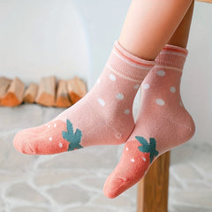 5 Pairs Strawberry Striped Knit Socks for Girls