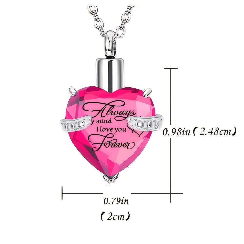 Heart Shaped Pet Ashes Necklace Stainless Steel Crystal Glass Keepsake Pendant
