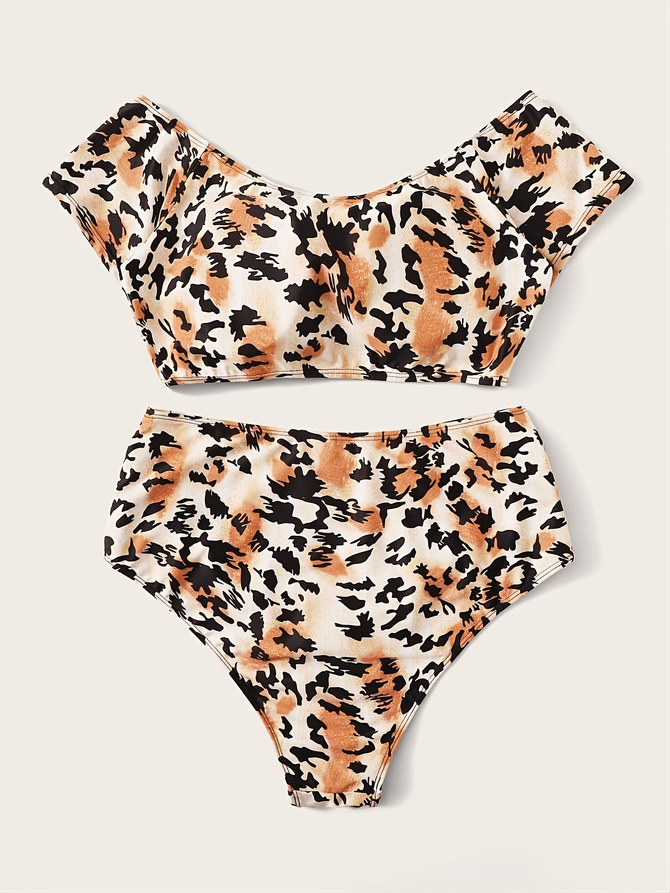 Leopard Print Bow Front Bikini Set Plus Size High Stretch Boho Swimsuit