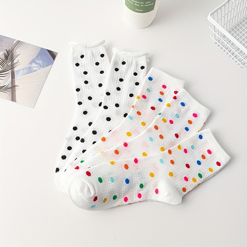 5 Pairs Polka Dot Socks Mid Tube Women's Stockings