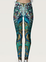 Peacock Print Skinny Leggings High Waist Stretchy Leggings