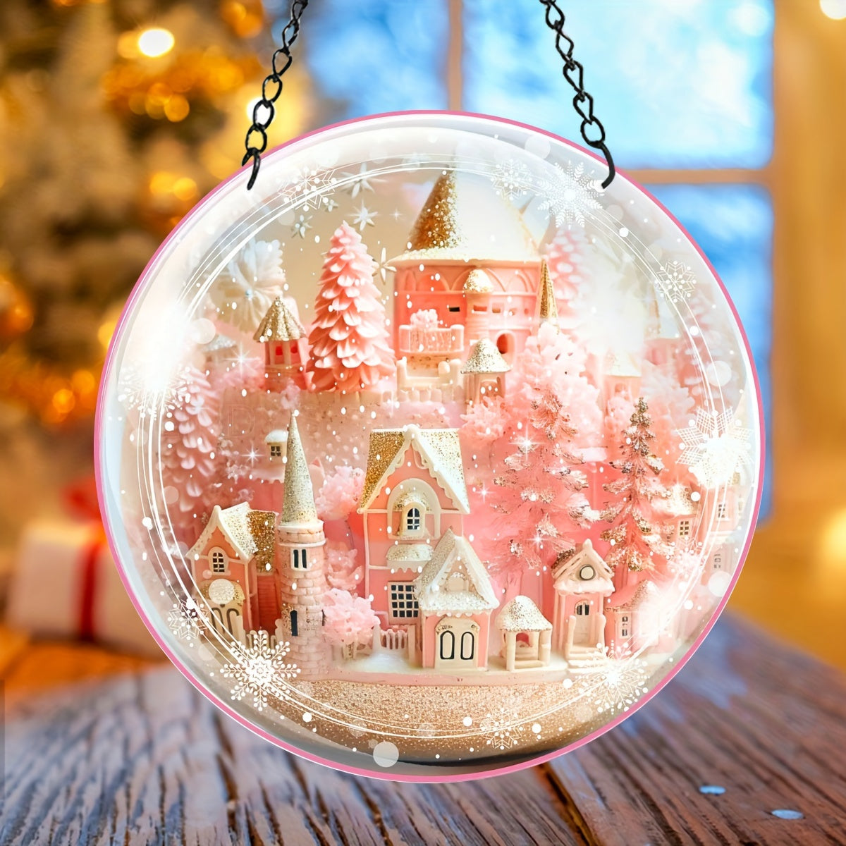 Pink Christmas Castle Suncatcher 3D Pink Window Wall Hanging Ornament