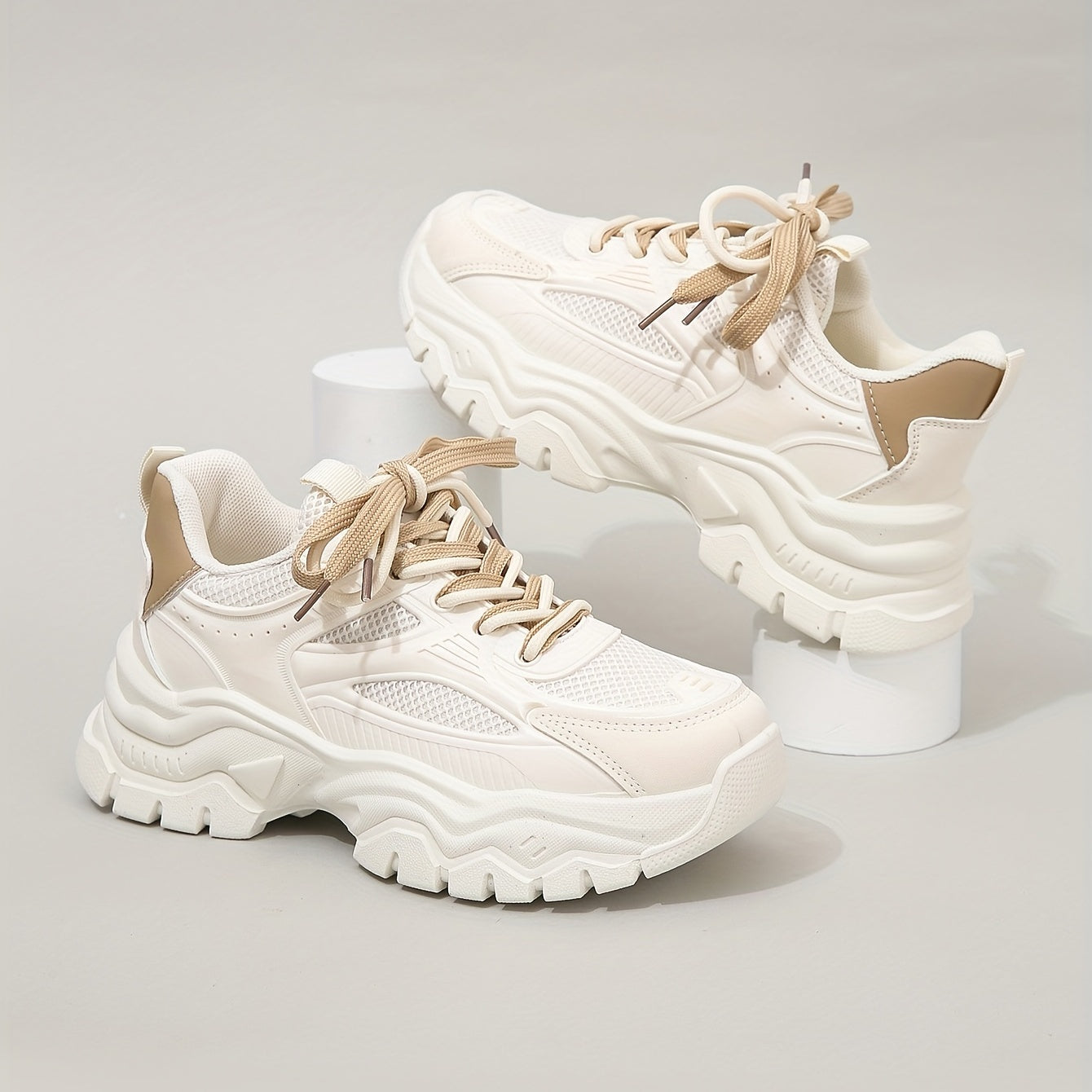 Women's Platform Mesh Sneakers Lace Up Low Round Toe Heightening Shoes