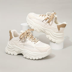 Women's Platform Mesh Sneakers Lace Up Low Round Toe Heightening Shoes