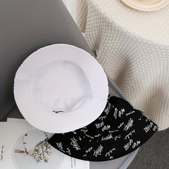 Unisex Sunshade Bucket Hat With Letter Embroidery Double sided Sun Hat