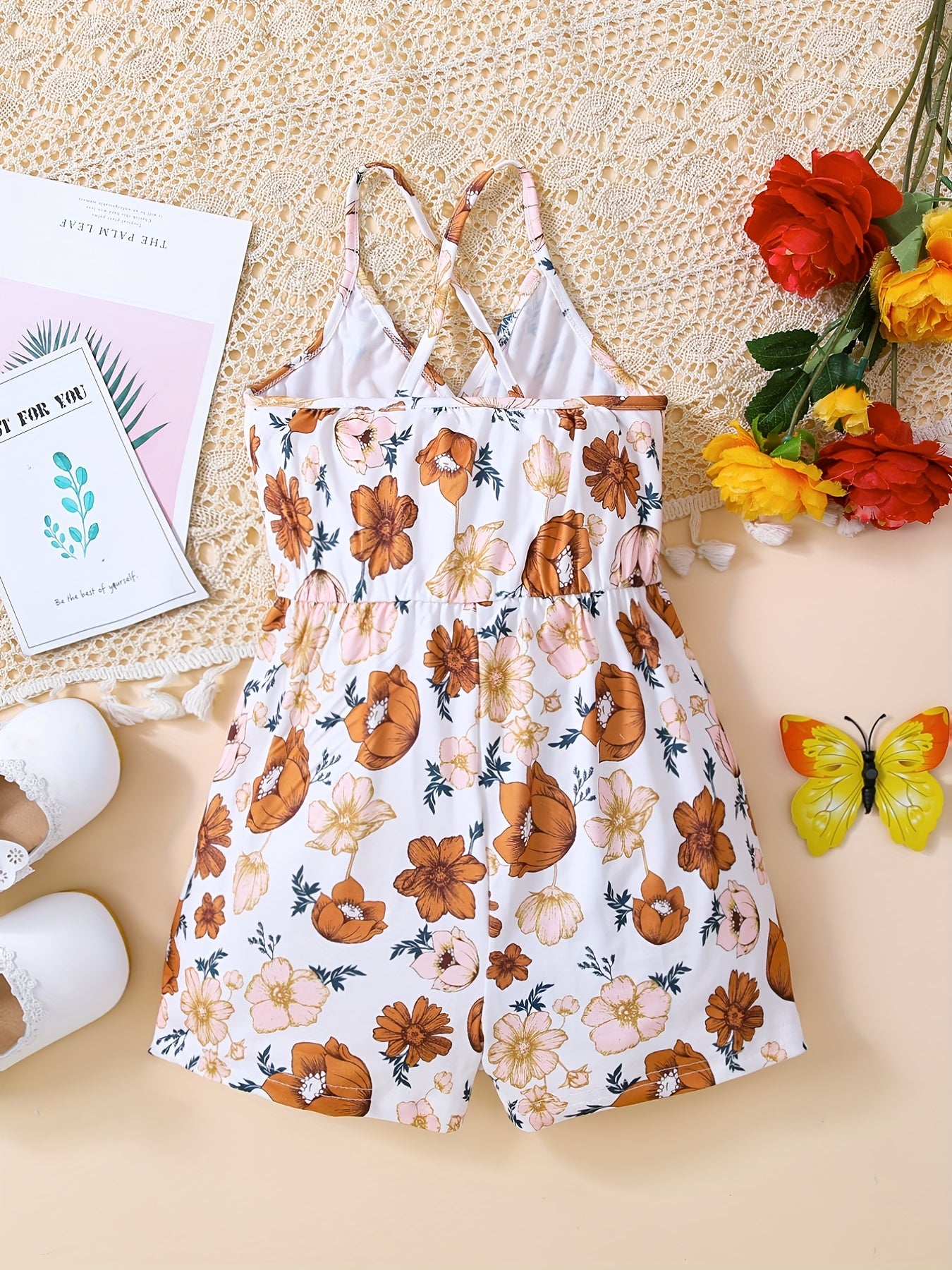 Toddler Girls Flowers Cami Rompers Jumpsuits