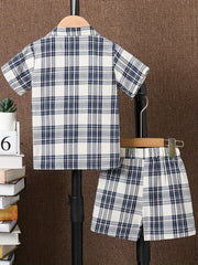 Boys Plaid Suit Short Sleeve Shirt&Vest&Shorts Kids Summer Clothing