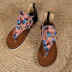 Women's Flag Pattern Thong Sandals Zipper Back Open Toe Vacation Beach