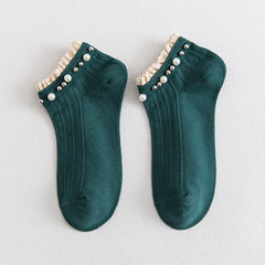 5 Pairs Women's Pearl Lace Stretch Casual Socks