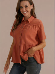 Short Sleeve Button-Up Blouse