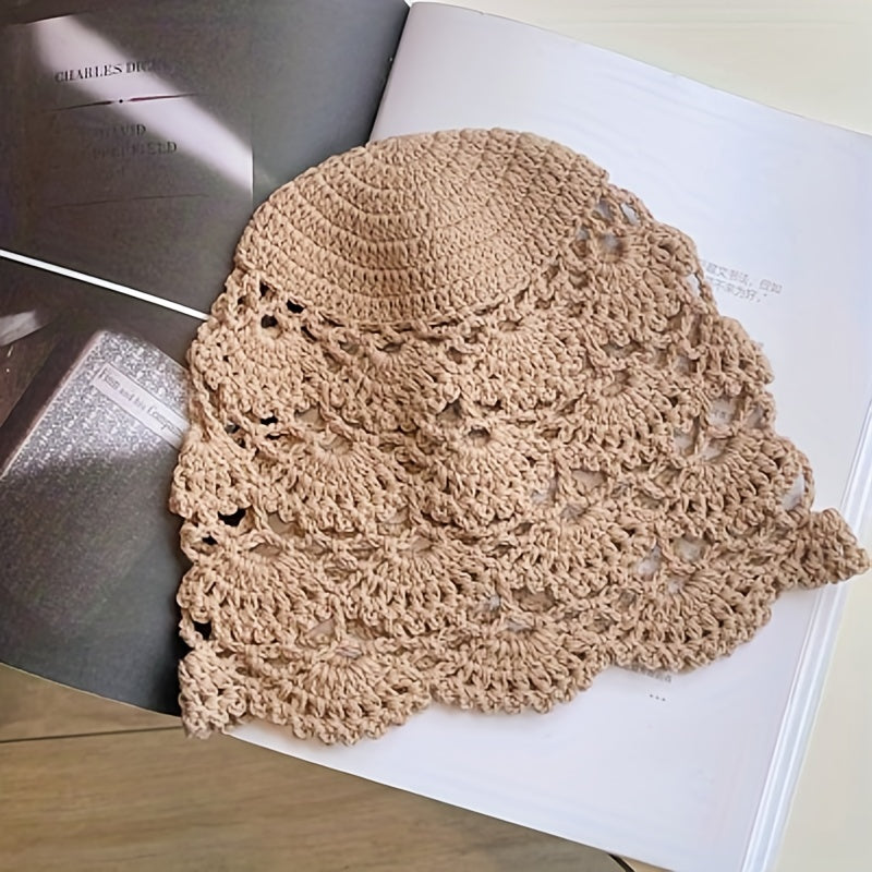Hollow Out Crochet Beanie Breathable Cloche Hats Lightweight Thin Fisherman Cap