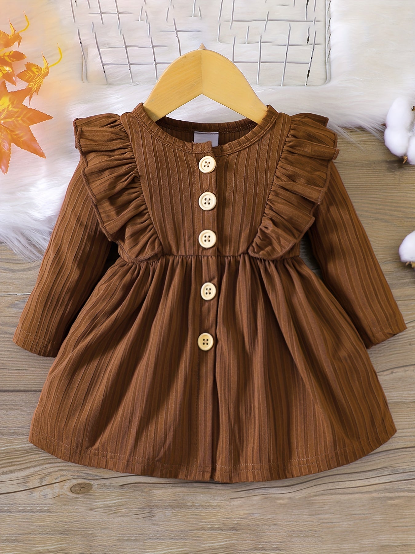 Baby Girls Ruffle Trim Long Sleeve Puffy Dress