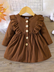Baby Girls Ruffle Trim Long Sleeve Puffy Dress