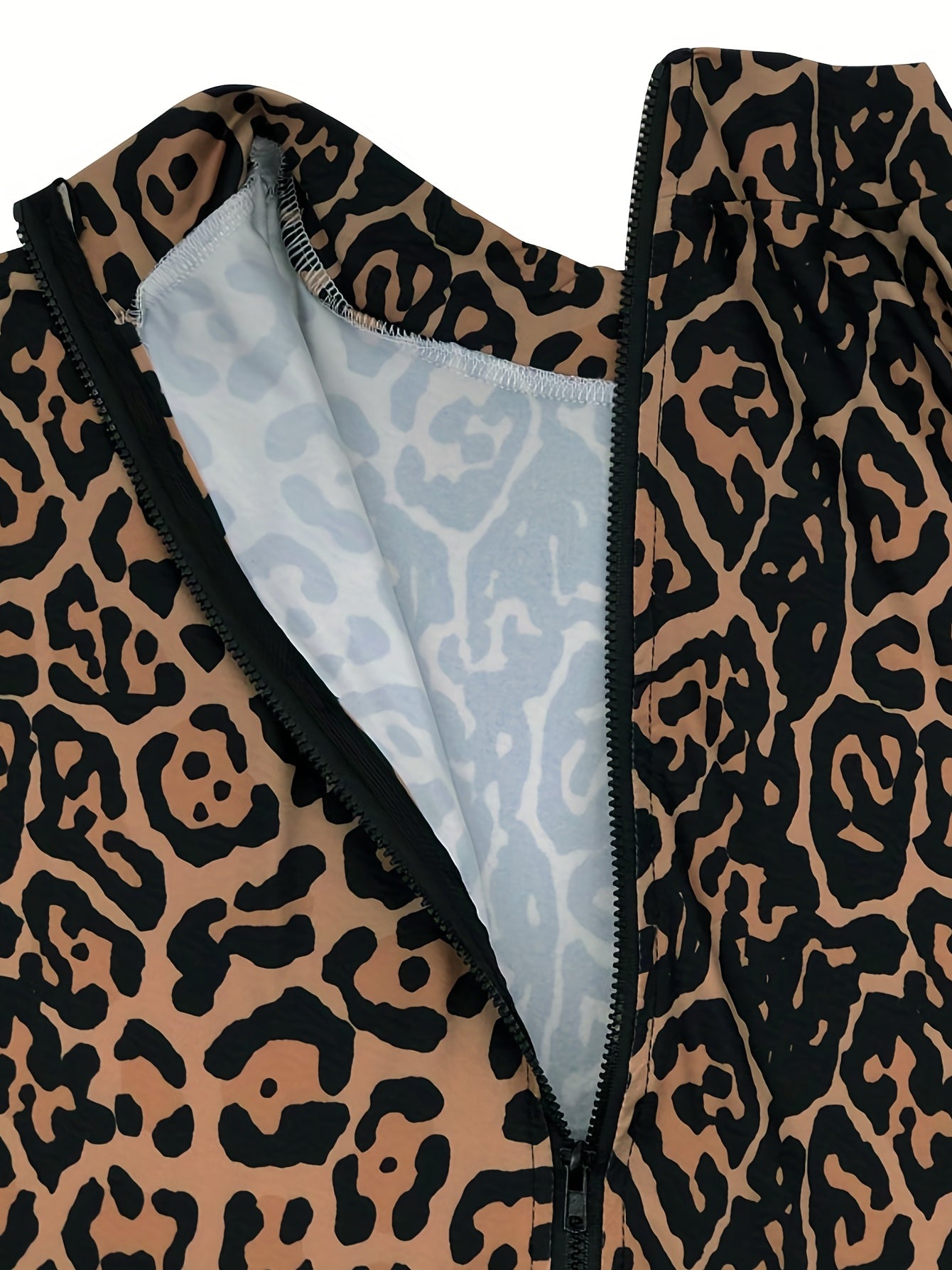 Women's Plus Leopard Print Long Sleeve Mock Neck Maxi Dress