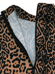 Women's Plus Leopard Print Long Sleeve Mock Neck Maxi Dress