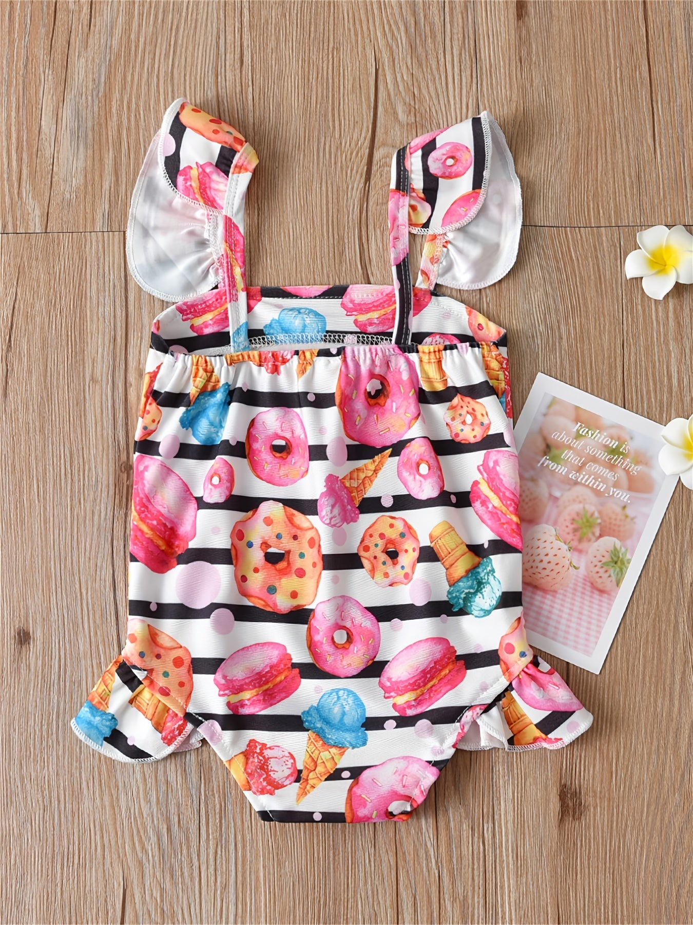 Girls Donut Print Sling Swimsuit Kids Swimwear